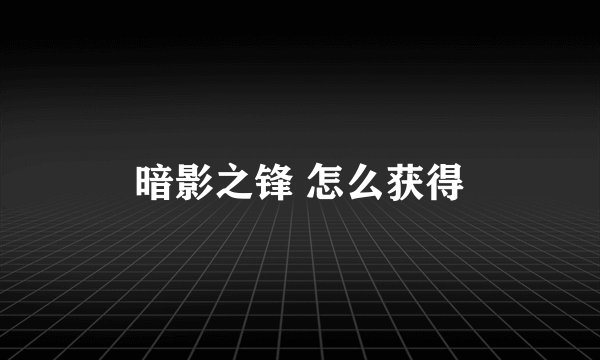 暗影之锋 怎么获得