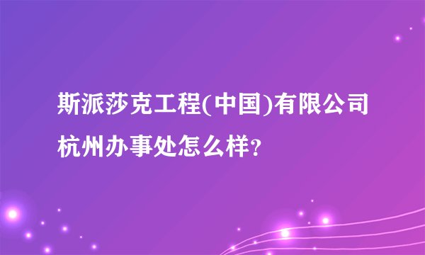 斯派莎克工程(中国)有限公司杭州办事处怎么样？