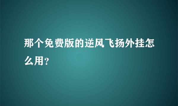 那个免费版的逆风飞扬外挂怎么用?