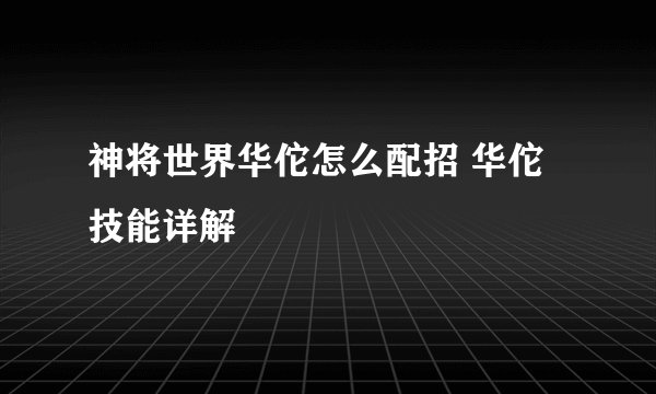 神将世界华佗怎么配招 华佗技能详解