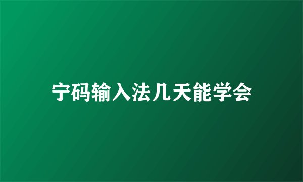 宁码输入法几天能学会