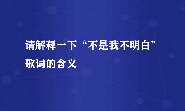 请解释一下“不是我不明白”歌词的含义