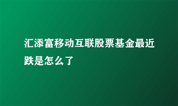 汇添富移动互联股票基金最近跌是怎么了