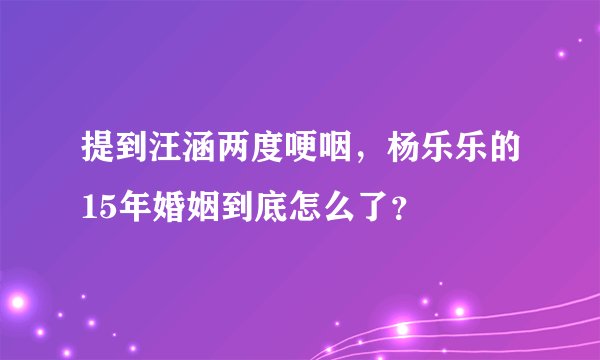 提到汪涵两度哽咽，杨乐乐的15年婚姻到底怎么了？