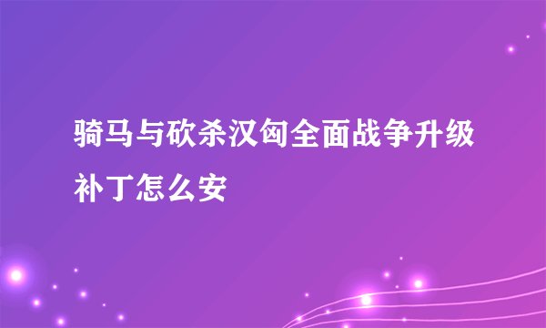 骑马与砍杀汉匈全面战争升级补丁怎么安
