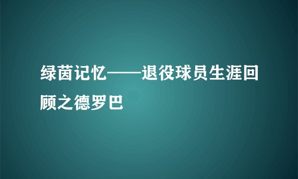 绿茵记忆——退役球员生涯回顾之德罗巴