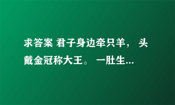 求答案 君子身边牵只羊， 头戴金冠称大王。 一肚生下龙凤胎， 鲜艳丢了丰字旁 请高人，打四个字
