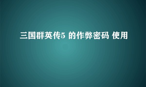 三国群英传5 的作弊密码 使用