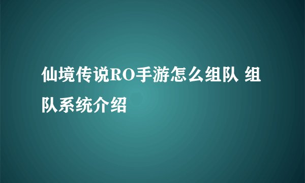 仙境传说RO手游怎么组队 组队系统介绍