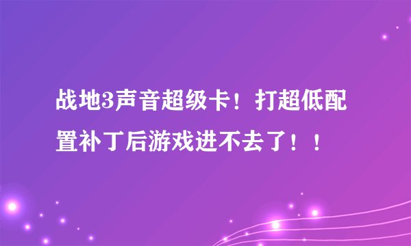 战地3声音超级卡！打超低配置补丁后游戏进不去了！！