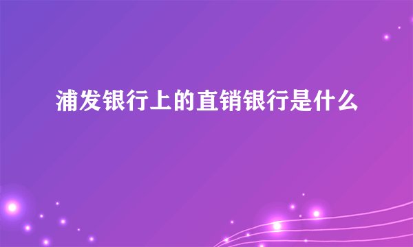 浦发银行上的直销银行是什么