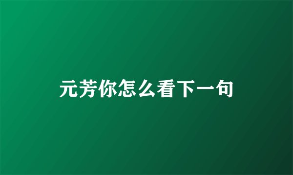 元芳你怎么看下一句