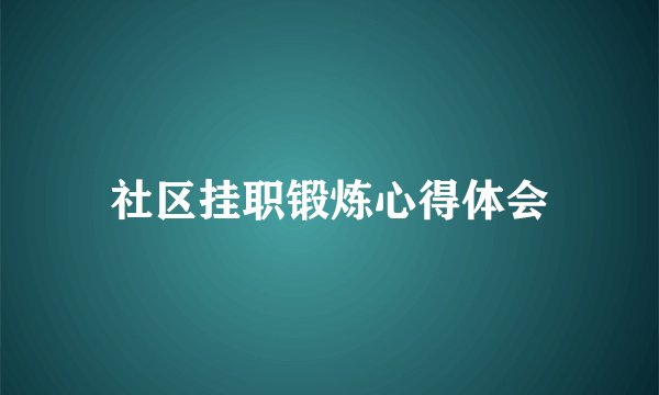 社区挂职锻炼心得体会
