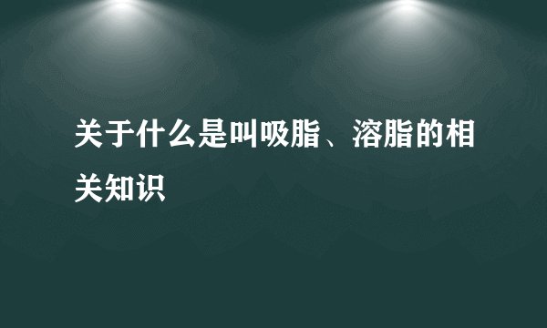 关于什么是叫吸脂、溶脂的相关知识